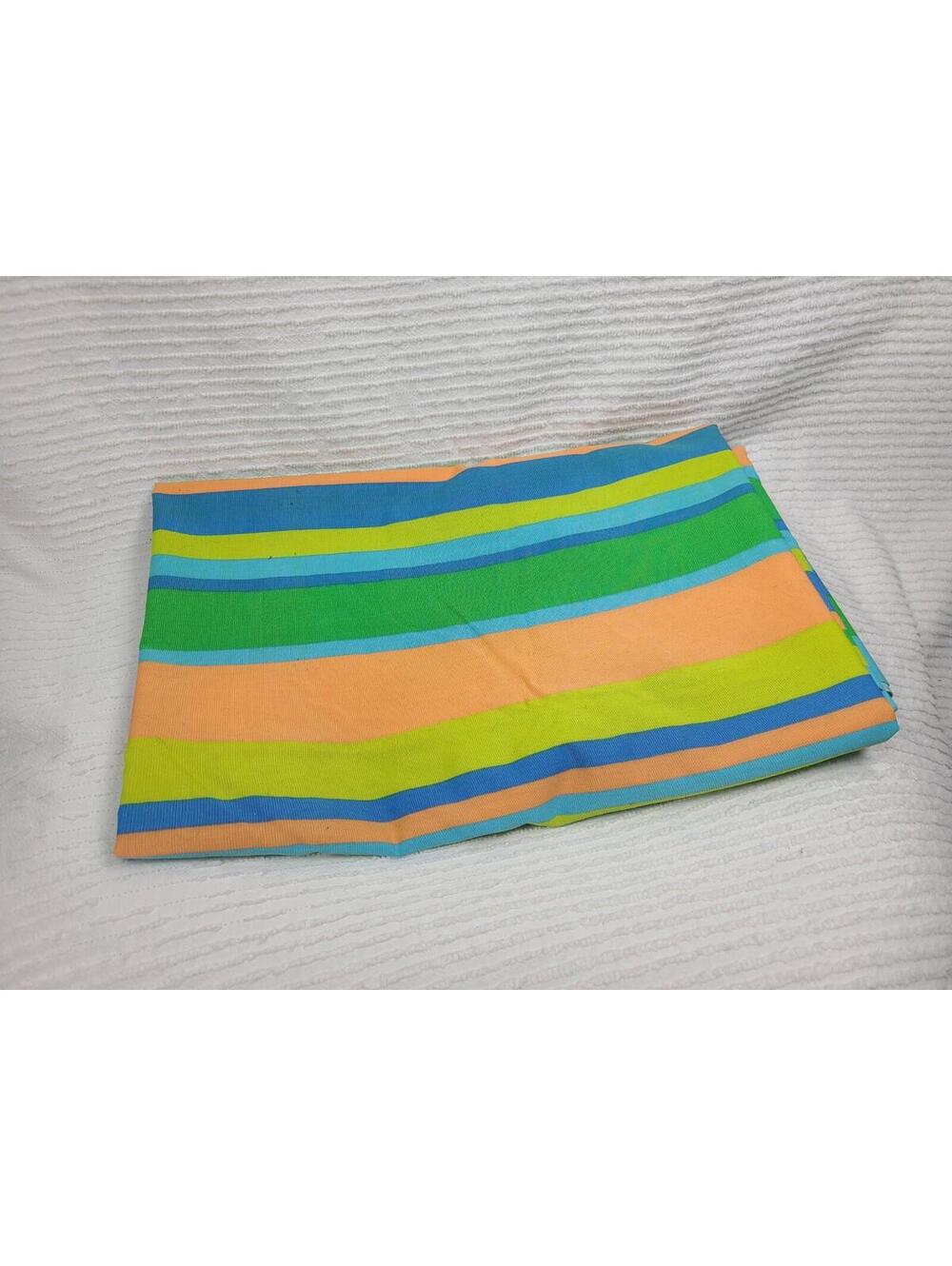 Vtg 70s Cotton Fabric Twill Canvas 2 1/3 Yard Fluoro Stripe Wamsutta Retro Rare